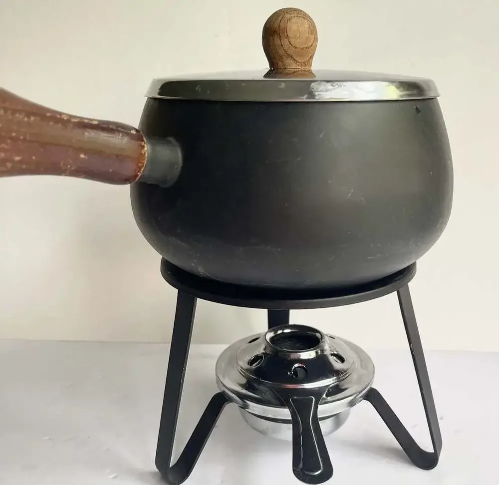 Vintage Cast Iron Fondue Pot Set with Forks